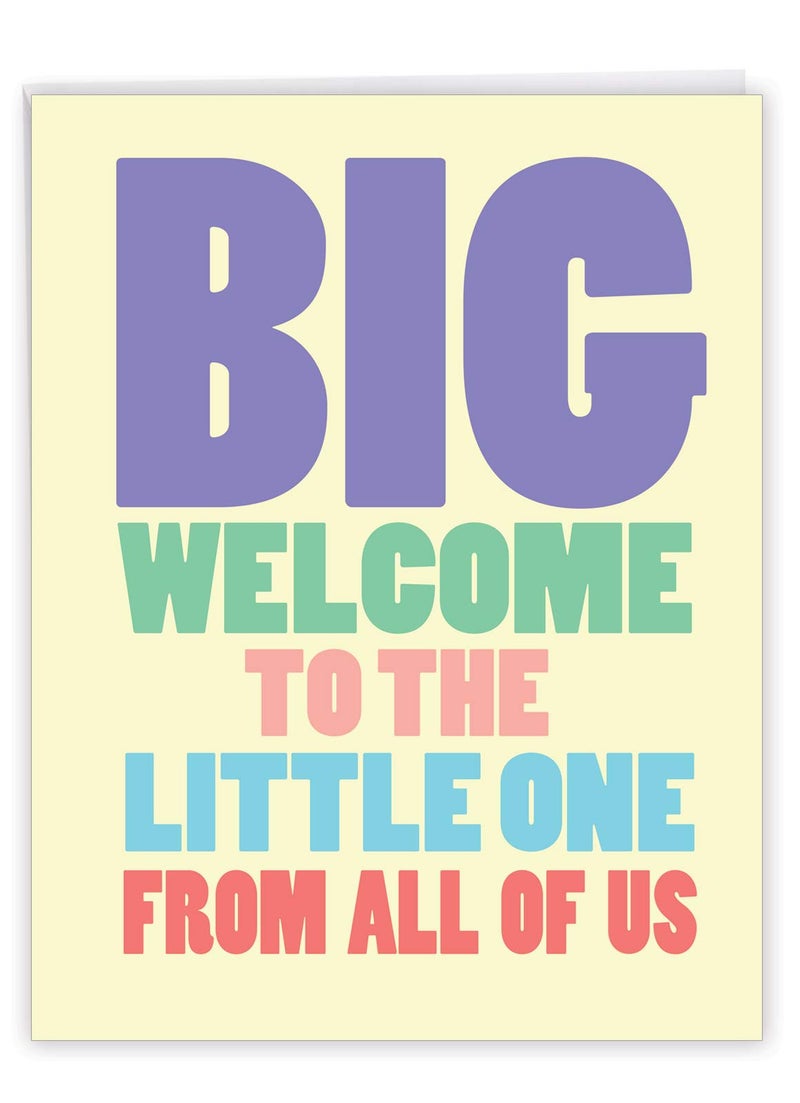 NobleWorks, Hilarious New Baby Congratulations Greeting card, Pregnancy Notecard w/Envelope, From All of Us (8.5 x 11 Inch), Big Welcome J4870BBG-US - Image 1